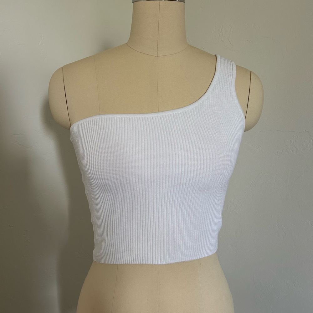 Quince Cropped One Shoulder Ribbed Tank | Size M